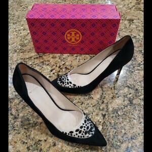 Tory Burch Delphine Womens 11 Black Suede Jewels Heels Pumps Dress Work Shoes